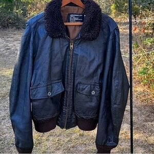 Men's WW2 G-1 Intermediate Flyers Black Leather Bomber Jacket Shearling Collar